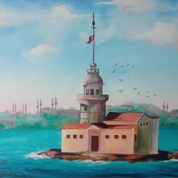 Peinture intitulée "İstanbul, la tour d…" par Necmiye, Œuvre d'art originale, Acrylique Monté sur Châssis en bois