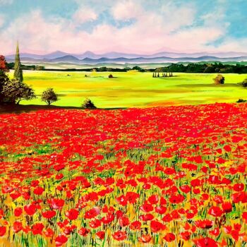 Painting titled "Poppy fields" by Moin Uddin, Original Artwork, Acrylic