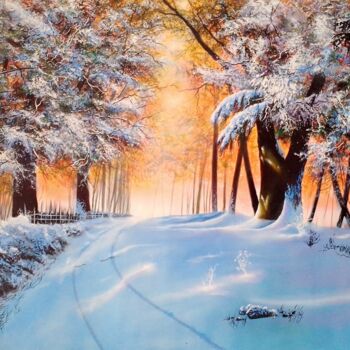 Painting titled "Winter path" by Moin Uddin, Original Artwork, Acrylic