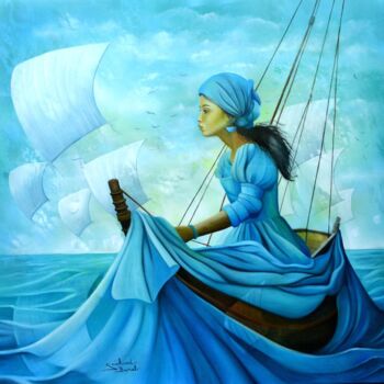 Peinture intitulée "Voyage chimérique" par Jeannette Guichard-Bunel, Œuvre d'art originale, Huile Monté sur Châssis en bois