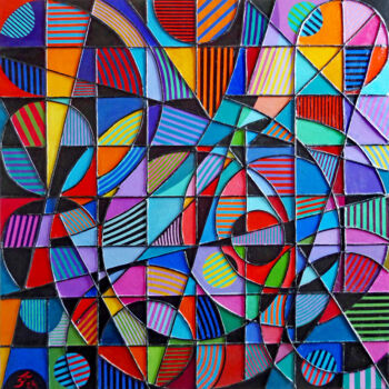 Painting titled "LANDSCAPE OF GEOMET…" by Stephen Conroy, Original Artwork, Acrylic Mounted on Wood Stretcher frame