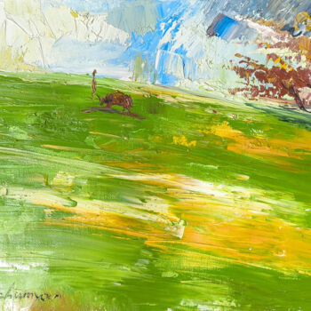 Painting titled "Beneath the Open Sky" by Vahe Bagumyan, Original Artwork, Oil Mounted on Wood Stretcher frame