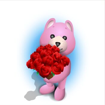 Digitale Kunst mit dem Titel "Bear with Red Rose" von Shamim Shaikh, Original-Kunstwerk, 2D digitale Arbeit