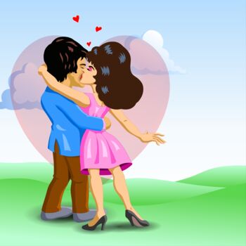 Digital Arts titled "Kissing Couple" by Shamim Shaikh, Original Artwork, 2D Digital Work