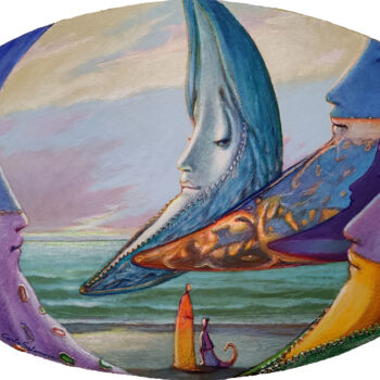 Painting titled "THE MOONS OF THE TI…" by Carlo Salomoni, Original Artwork, Acrylic Mounted on Other rigid panel