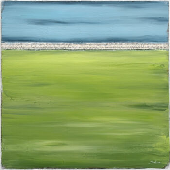 Schilderij getiteld "Distant Shore" door Sabina D'Antonio, Origineel Kunstwerk, Acryl Gemonteerd op Frame voor houten branca…