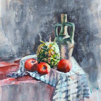 Peinture intitulée "Greek Wine Bottle w…" par Ibolya Taligas, Œuvre d'art originale, Aquarelle