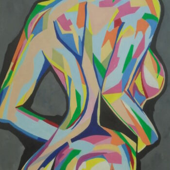 Painting titled "TORSO WOMAN 2 POPART" by Liubov Aristova, Original Artwork, Oil Mounted on Wood Stretcher frame