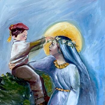 Pintura titulada "La corona de margar…" por Mónica Caruncho Fontela, Obra de arte original, Oleo