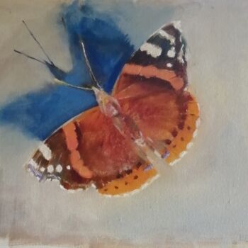Peinture intitulée "Red admiral butterf…" par Rosemary Burn, Œuvre d'art originale, Huile