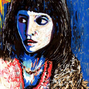 图画 标题为“Portrait, femme” 由Dominique Leblanc, 原创艺术品, 标记