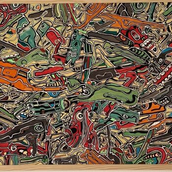 Painting titled "La grotte de l’As.co" by Jerome Cordier, Original Artwork, Acrylic Mounted on Wood Panel