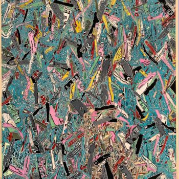 Painting titled "Totem piscine" by Jerome Cordier, Original Artwork, Acrylic Mounted on Wood Panel