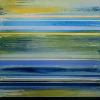 Painting titled "Vert bleu" by Pascal Buffard, Original Artwork, Oil Mounted on Wood Stretcher frame