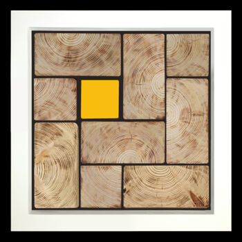 Γλυπτική με τίτλο "Tetris Yellow" από Davide Capriata, Αυθεντικά έργα τέχνης, Ξύλο Τοποθετήθηκε στο Ξύλινο πάνελ