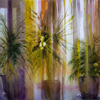 Peinture intitulée "The houseplants at…" par Eugene Popov, Œuvre d'art originale, Aquarelle