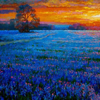 Painting titled "Evening mood." by Lara Vald, Original Artwork, Oil Mounted on Wood Stretcher frame