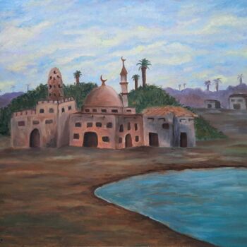 Painting titled "The countryside" by Hagar Ali, Original Artwork, Oil Mounted on Wood Panel