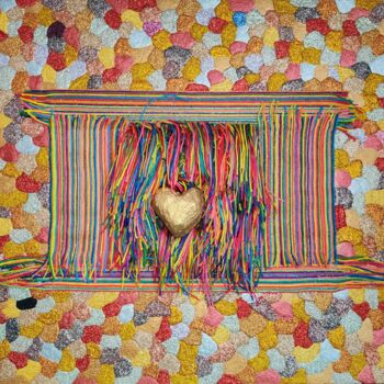 Painting titled "Un Coeur en Or" by Vincent Schurck, Original Artwork, Acrylic Mounted on Wood Panel