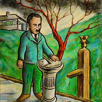 Painting titled "Martin Heidegger at…" by Noël Van Hoof, Original Artwork, Watercolor
