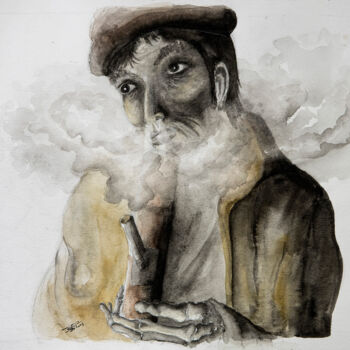 Pittura intitolato "Opium Smoker 2" da Thierry Falise, Opera d'arte originale, Acquarello