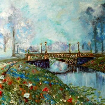 "Fog in an old park." başlıklı Tablo Alex Pelesh tarafından, Orijinal sanat, Petrol Ahşap Sedye çerçevesi üzerine monte edil…