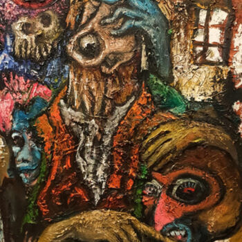Painting titled "Sans-Titre 2" by Groupe Mardis-Gras, Original Artwork, Oil Mounted on Wood Stretcher frame