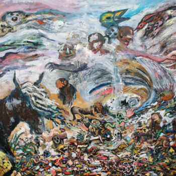 Painting titled "Sans-Titre 7" by Groupe Mardis-Gras, Original Artwork, Oil Mounted on Wood Stretcher frame