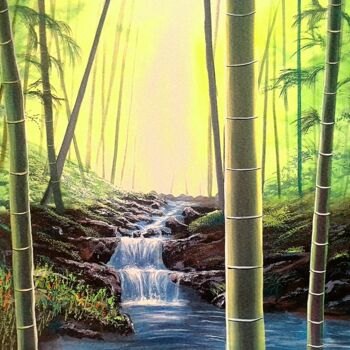 Painting titled "Silent bamboos" by Moin Uddin, Original Artwork, Acrylic