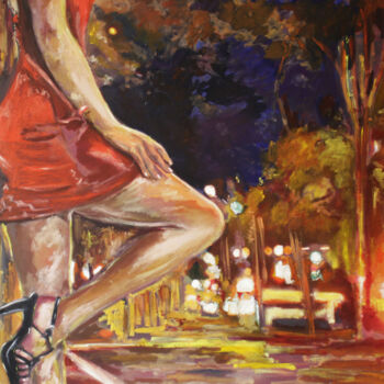 Painting titled "Night fantasies." by Alex Pelesh, Original Artwork, Oil Mounted on Wood Stretcher frame