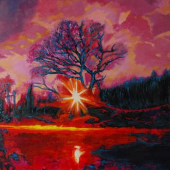 Painting titled "Shooting star." by Alex Pelesh, Original Artwork, Oil Mounted on Wood Stretcher frame