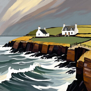 Arts numériques intitulée "Cottages by the sea" par Eilís, Œuvre d'art originale, Peinture numérique