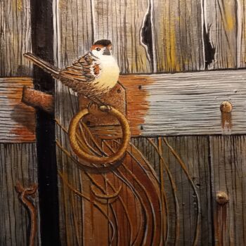 Peinture intitulée "Un oiseau  perché" par Nathalie Choury, Œuvre d'art originale, Huile Monté sur Châssis en bois
