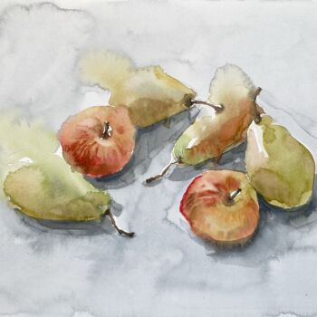 Ζωγραφική με τίτλο "Green pears" από Anna Hnatiuk, Αυθεντικά έργα τέχνης, Ακουαρέλα