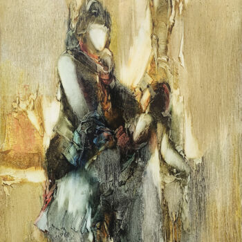 Painting titled "Mystery Embrace" by Melkon Hovhannisyan, Original Artwork, Oil Mounted on Wood Stretcher frame