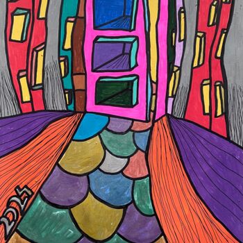 Dessin intitulée "Next door" par Christophe Verger-Lecocq, Œuvre d'art originale, Marqueur