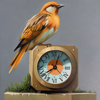 Peinture intitulée "Feathered Sentry" par Ara Gasparyan, Œuvre d'art originale, Huile Monté sur Châssis en bois