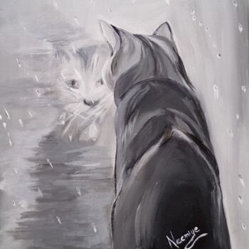 Peinture intitulée "Le chat à la fenêtre" par Necmiye, Œuvre d'art originale, Acrylique Monté sur Châssis en bois