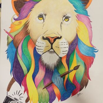 Tekening getiteld "Lion artiste" door Portraits De L'Âme, Origineel Kunstwerk, Potlood