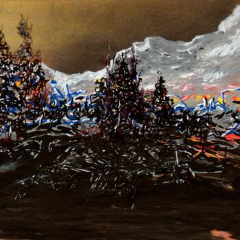 Tekening getiteld "Paysage, montagnes" door Dominique Leblanc, Origineel Kunstwerk, Acryl