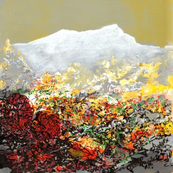Tekening getiteld "Paysage, fleurs et…" door Dominique Leblanc, Origineel Kunstwerk, Acryl
