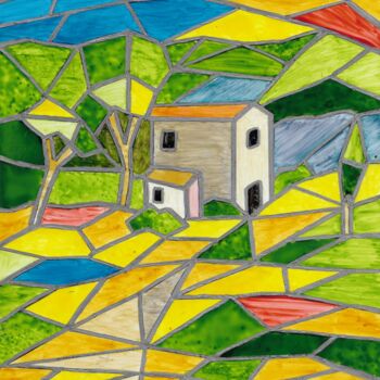 Peinture intitulée "Ferme de Provence" par Eric Audry, Œuvre d'art originale, Peinture vitrail