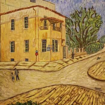 Peinture intitulée "Yellow building" par Yorgos Touskas, Œuvre d'art originale, Acrylique Monté sur Châssis en bois