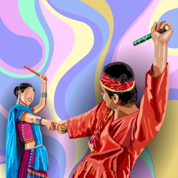 数字艺术 标题为“Dandiya Dance  - An…” 由Shamim Shaikh, 原创艺术品, 2D数字工作