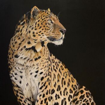 Painting titled "Léopard, beauté sau…" by Lydia Meriaux, Original Artwork, Acrylic Mounted on Wood Stretcher frame