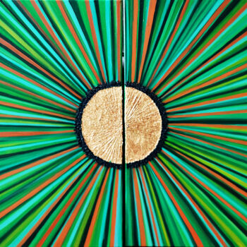 Painting titled "FUSION SOLAIRE" by Sandrine Bollaert (CALIZ), Original Artwork, Oil Mounted on Wood Stretcher frame