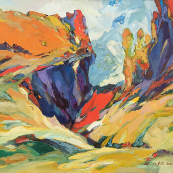 Painting titled "Pathway Through the…" by Melkon Hovhannisyan, Original Artwork, Oil Mounted on Wood Stretcher frame