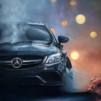 Painting titled ""Night Drive Majest…" by Jamol Yusubov, Original Artwork, Oil Mounted on Wood Stretcher frame