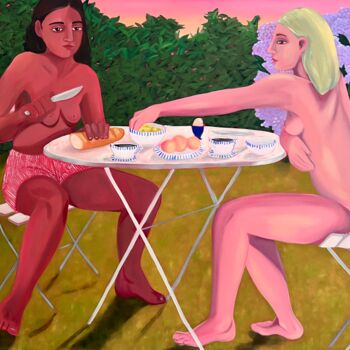 제목이 "Breakfast"인 미술작품 Vanessa Van Meerhaeghe로, 원작, 기름 기타 단단한 패널에 장착됨