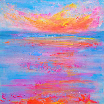 Malerei mit dem Titel "Neon Horizon" von Sophia Kühn, Original-Kunstwerk, Acryl Auf Keilrahmen aus Holz montiert